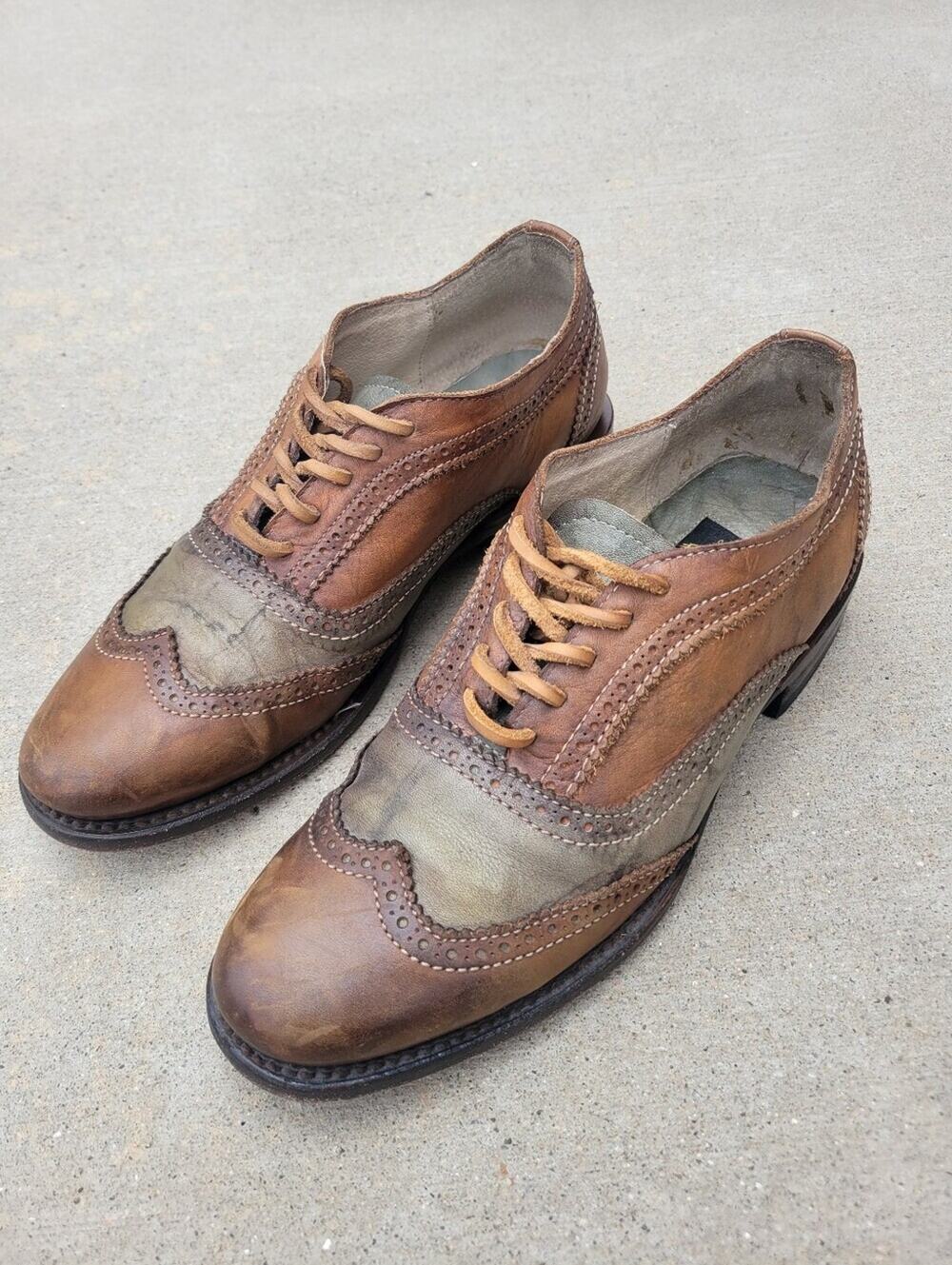 Freebird King Brown & Green Leather Oxford Wingtip Lace Up Shoes Mens 9